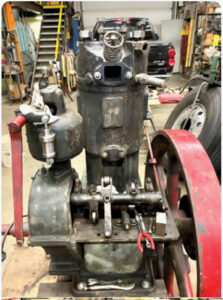 A closeup of a multicolored gas engine